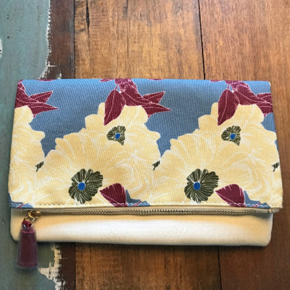 Rachel Pally Retro Floral Clutch Cream/Blue/Burgundy/Red wine
